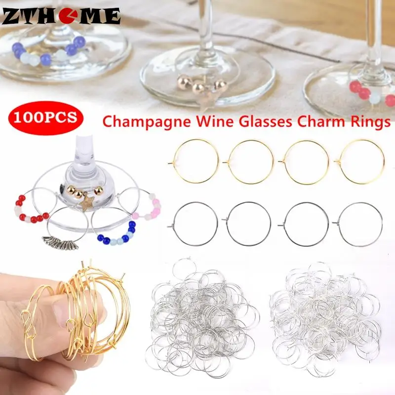 100pcs Wine Glass Charm Rings Earring Hoops Metal Wire Hoops Earrings Drink Markers DIY Christmas Wine Glass Markers New