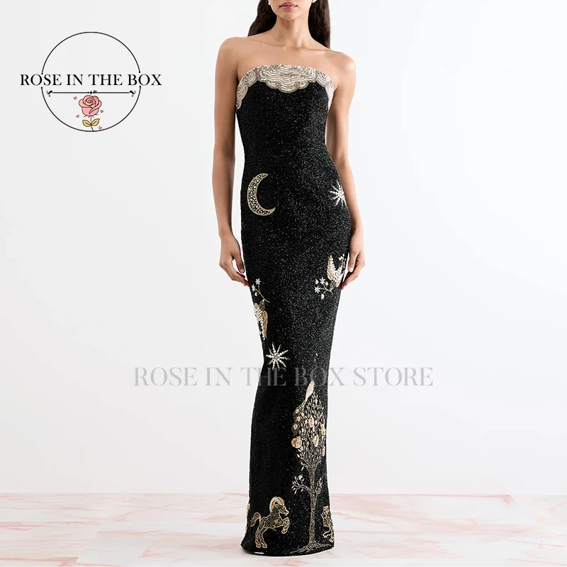 

ROSEINTHEBOX индивидуальное вечернее платье макси с бисером и русалкой, 2025, элегантное вечернее платье без бретелек с ручной вышивкой, торжественное платье