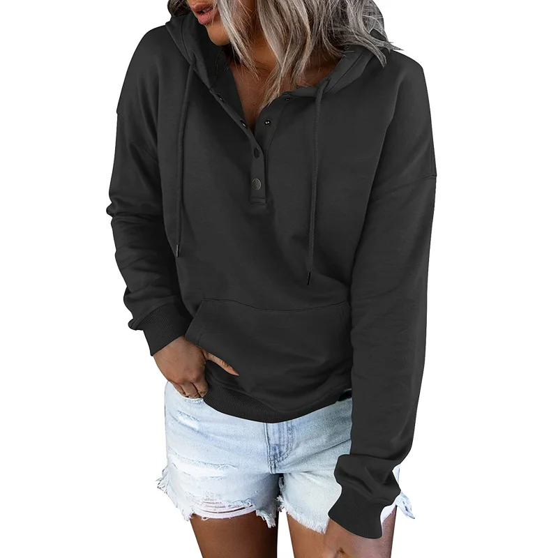 European and N Women\'s Long-sleeved Loose Casual Hooded Drawstring Pocket Hoodie