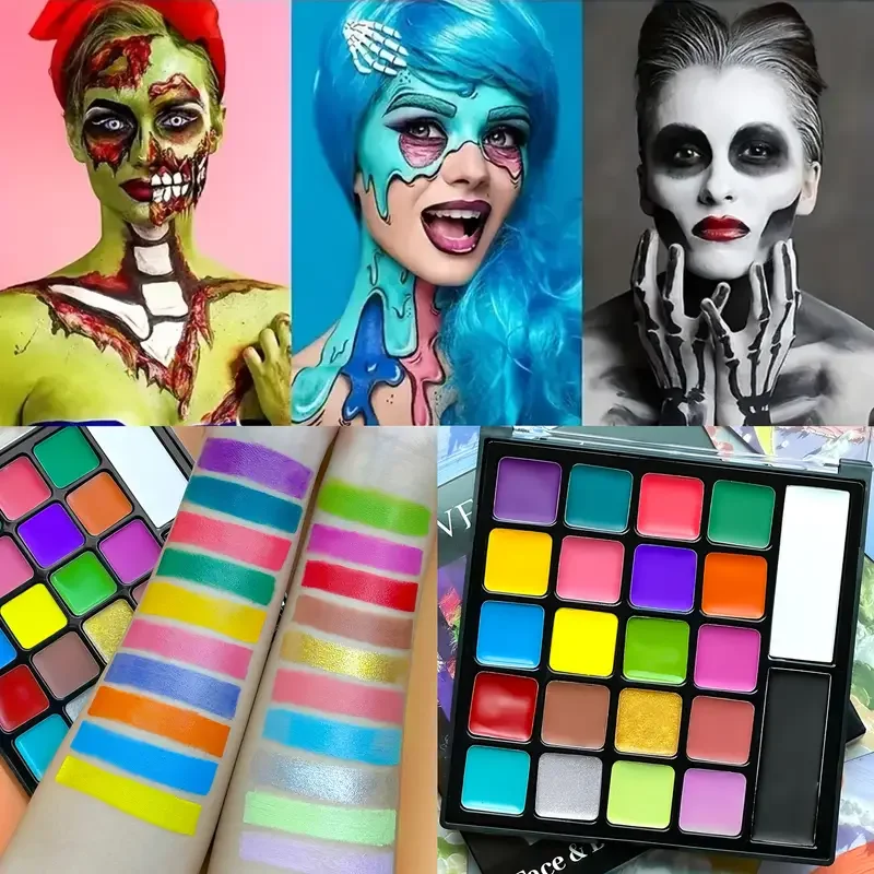22색 유성 페인트 세트, 브러쉬, 무독성 페이스 페인트가 포함된 전문가용 페이스 페인팅 키트, 무대, 할로윈, 바디 아트 메이크업용