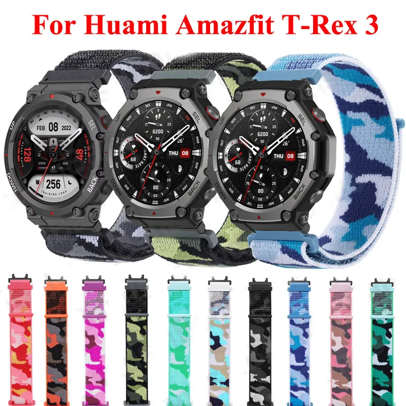 التمويه النايلون حلقة حزام ل Huami Amazfit T-Rex 3 الذكية حزام الساعات سوار رياضي ل Amazfit T-REX 3 الفرقة الرياضة معصمه