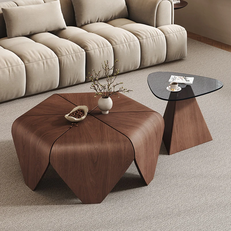 Simple hexagonal star coffee table set vintage modern living room coffee table set new designer wooden coffee table