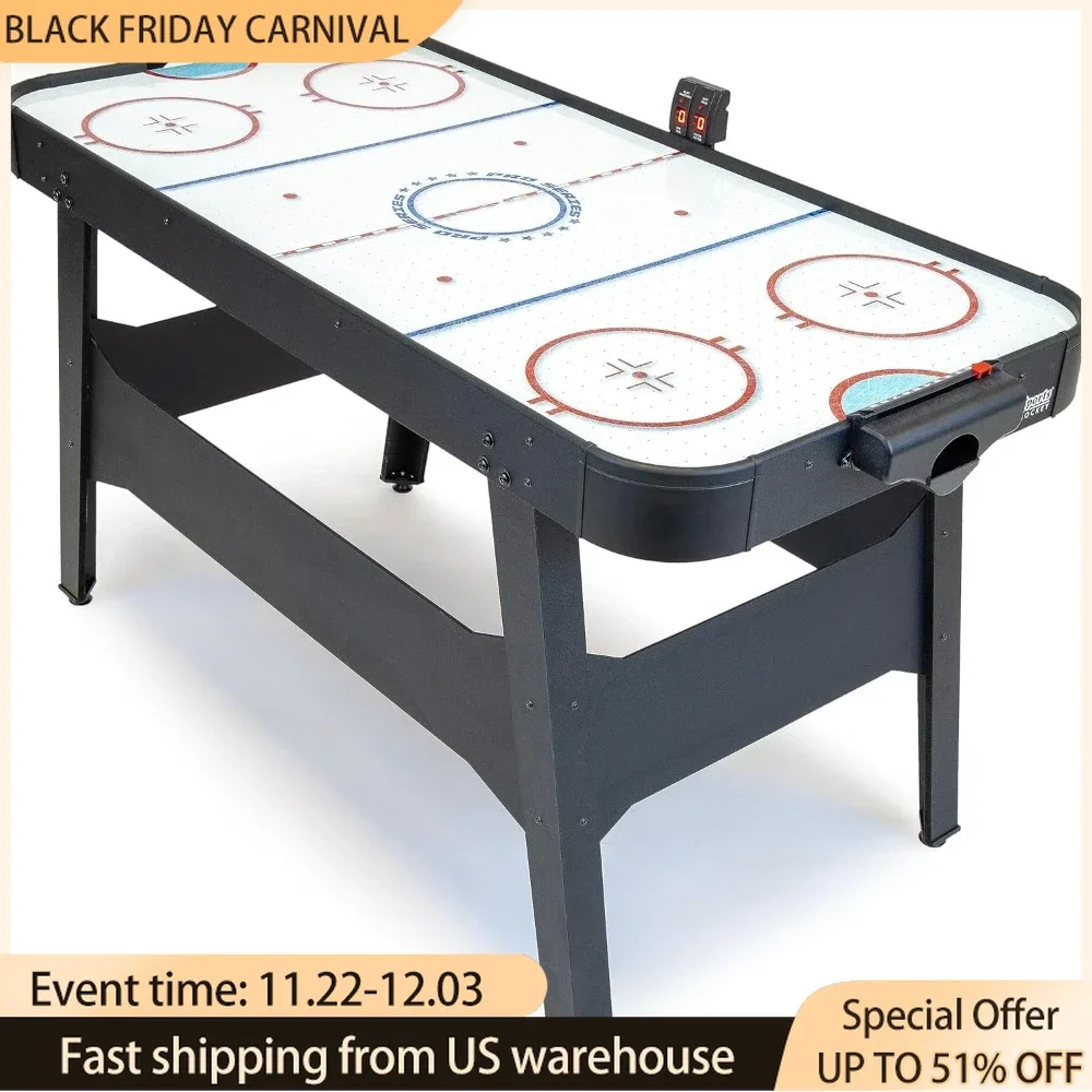 54 Inch Air Hockey Arcade Table for Kids & Adults - Includes 2 Pushers, 3 Pucks, AC Motor, and LED Scoreboard - Oak or Black