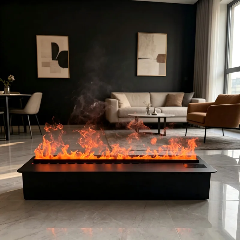 Minimalist Wall-Mounted Water Vapor Fireplace 50cm,Slim 3D Mist Flame,LED Mood Lighting effect fireplace mist technology chimney