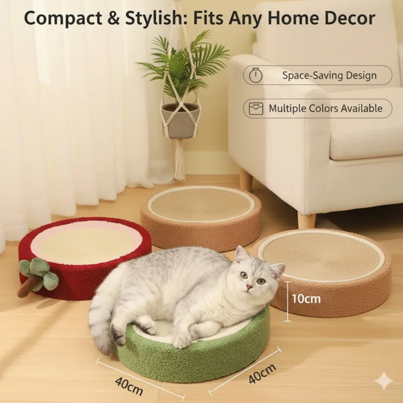 Cat Scratching Pad Compass Design Round Fruit-Shaped Sisal Rope No-Shed Durable Cat Toy For Clawing Scratching Cozy Cat Bed New