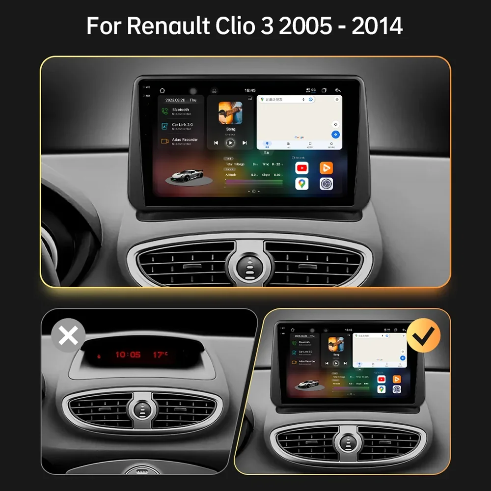 Eunavi Autoradio Car Radio for Renault Clio 3 2005-2014 CarPlay Wireless Multimedia Player Android Auto 4G