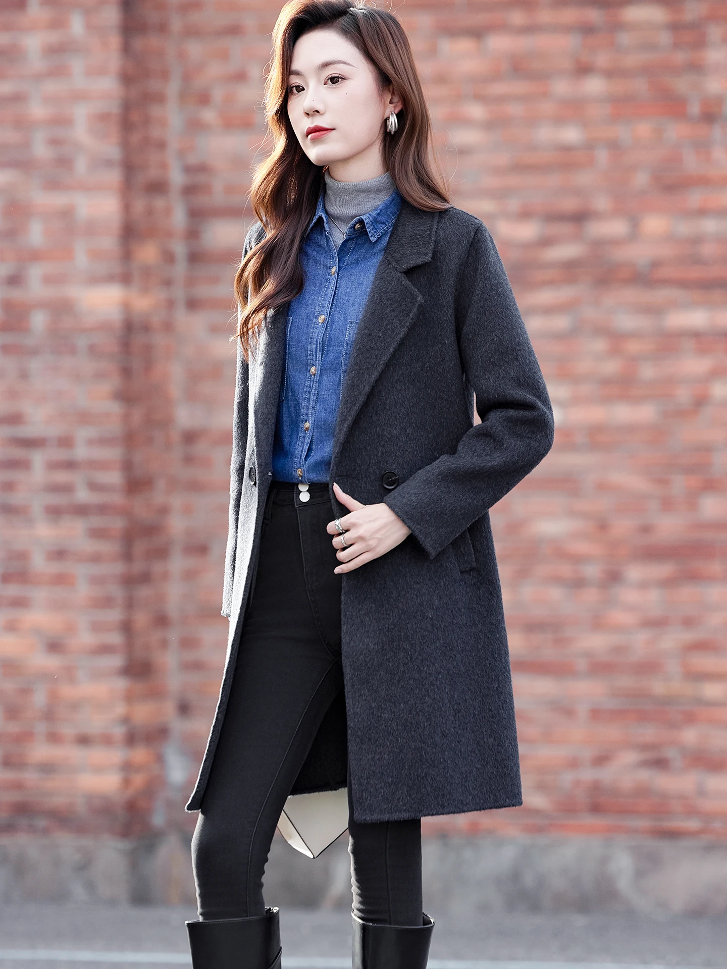 

Hebe Sle Women's Woolen Coat Mid-Length Slim Fit Double-Faced Camere Autumn Winter New Faion Korean Version TING