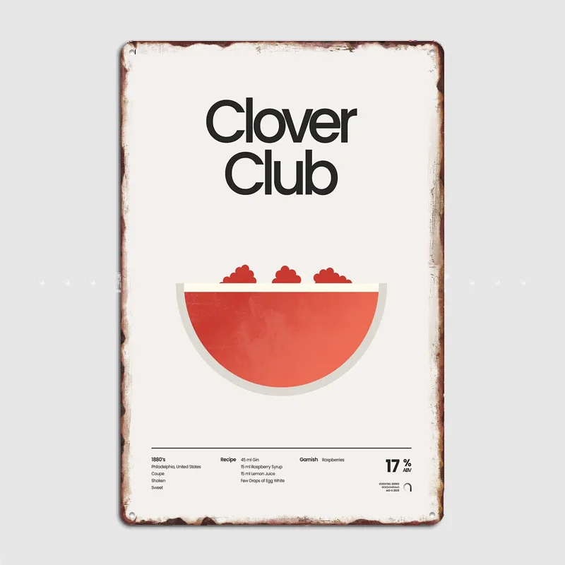 Clover Club Raspberry Cocktail Drink Poster Retro Metal Custom Sign Pub Club Room Decoration Bar Posters Indoor Home Wall Decor