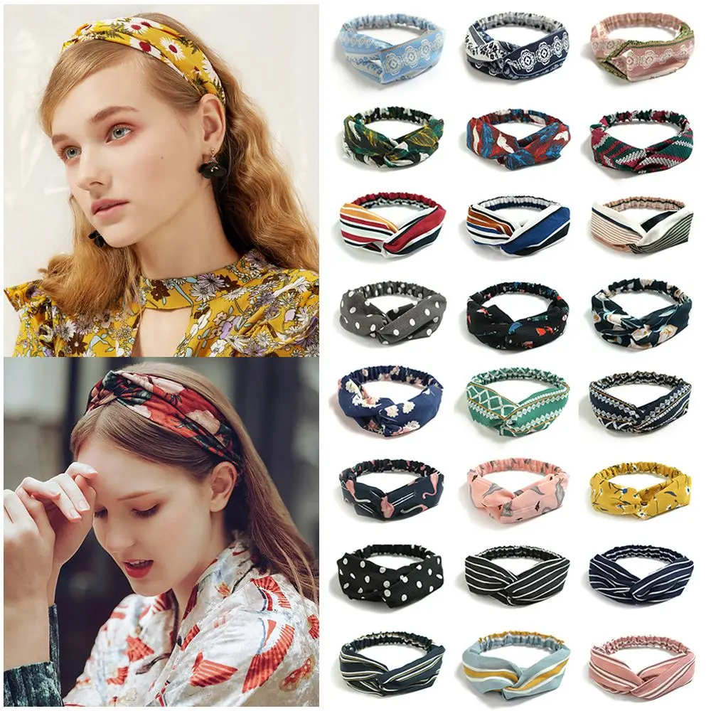 Print Cross Knot Head Wrap Ladies Headwear Headbands for Women Girls Hair Bands Bohemian Hairbands