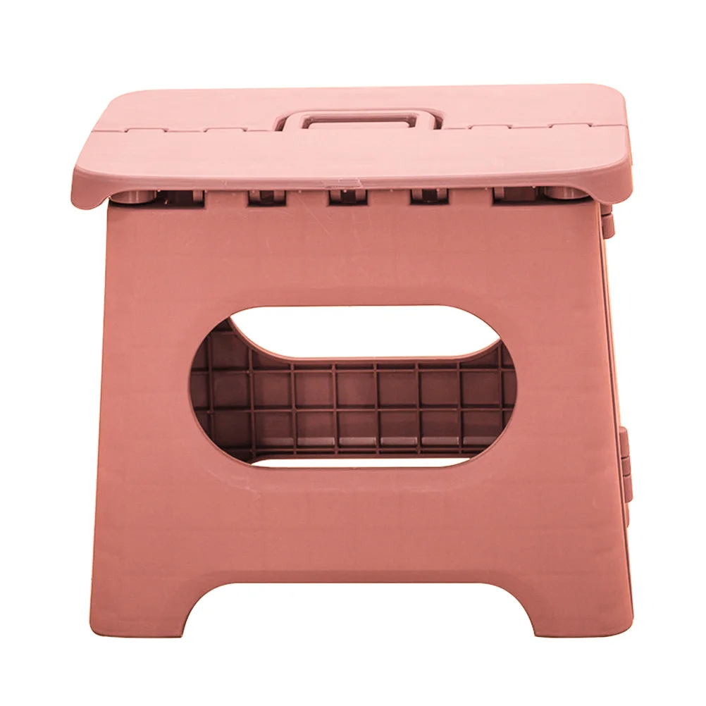 1pc Small Foldable Stool Lightweight Plastic Portable Home Bathroom Use Space Saving Round Edge Safe Design Pink