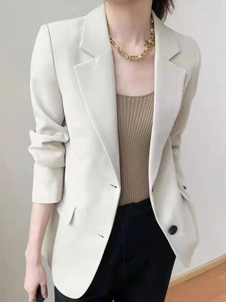 الكورية المرأة السترة 2025 ربيع الخريف جديد فضفاض التخسيس منتصف طول الصلبة الأساسية كل مباراة العمل مكتب غير رسمي قمة الموضة #1
