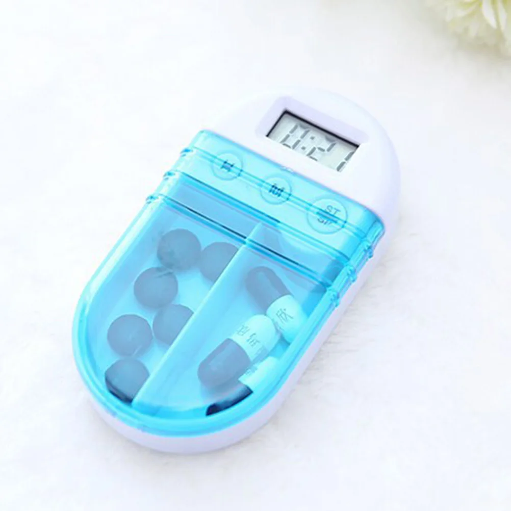 

Pill Box 2 Compartment Digital Alarm Timer Reminder Case for Pills Medication Organizer Portable Health