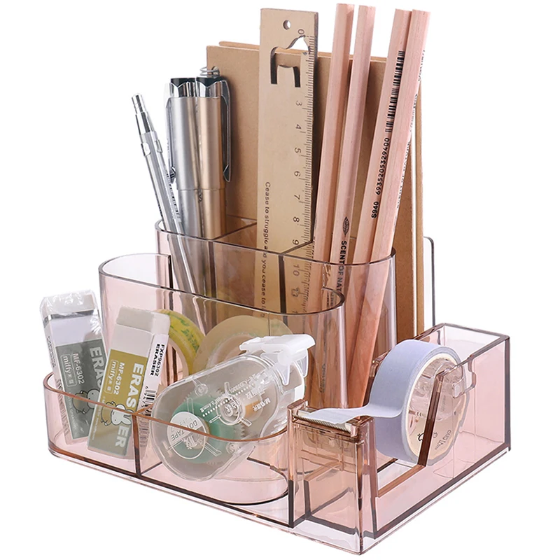 Transparent Stationery Storage Box Creative Desk Organizer Plastic Compartment Pen Holder Office Accessories organizador