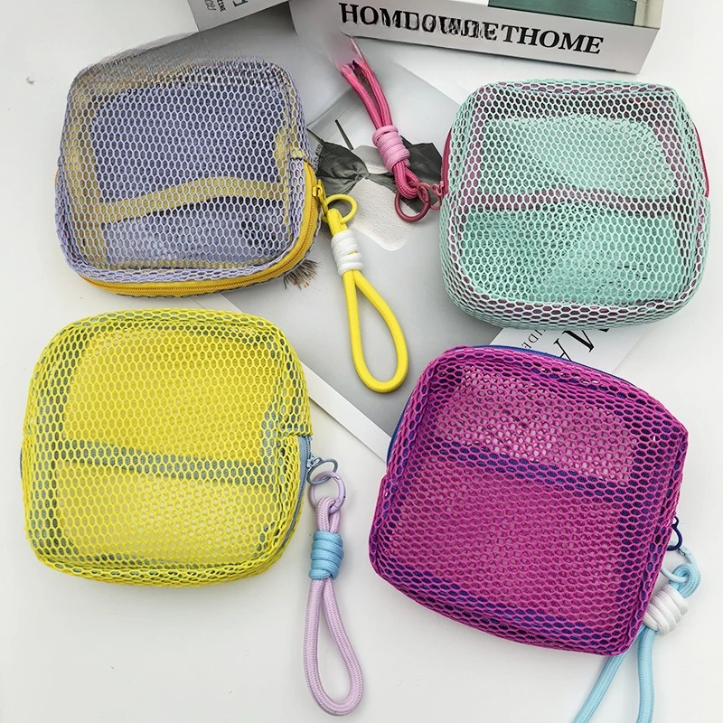 Tofu Bag Mini Zero Wallet Large Capacity Net Fabric Makeup Bag Dopamine Net Fabric Lady's Purse Colorful