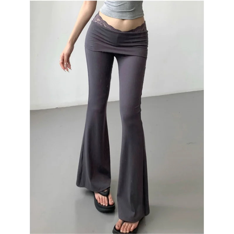 Lace V-Shaped Waist Slim Figure Elastic Comfortable Yoga Micro-Flared Pants Women's Drape Casual Pants And Elegant Ballet Pants