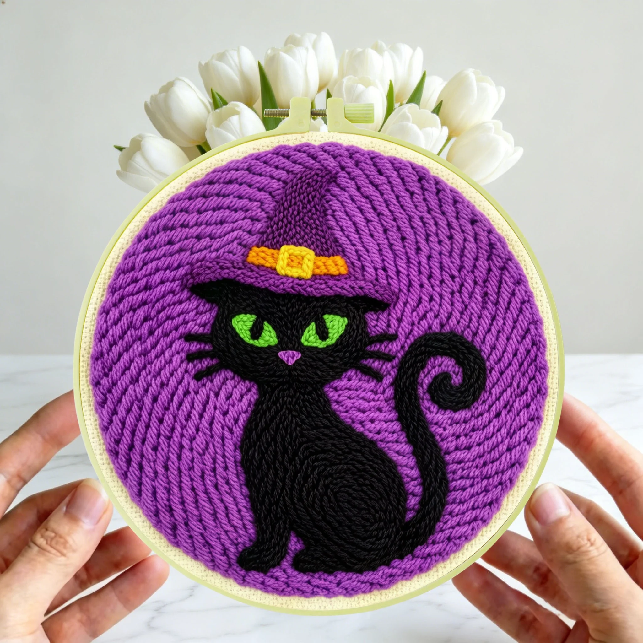 Halloween-Themen-Punch-Needle-Set 20x20cm 1 Stück Gruseliger Kürbis-Geist Stickerei-Set DIY-Bastelset für Heimdekoration und Süßes oder Saures Party – Detail 3