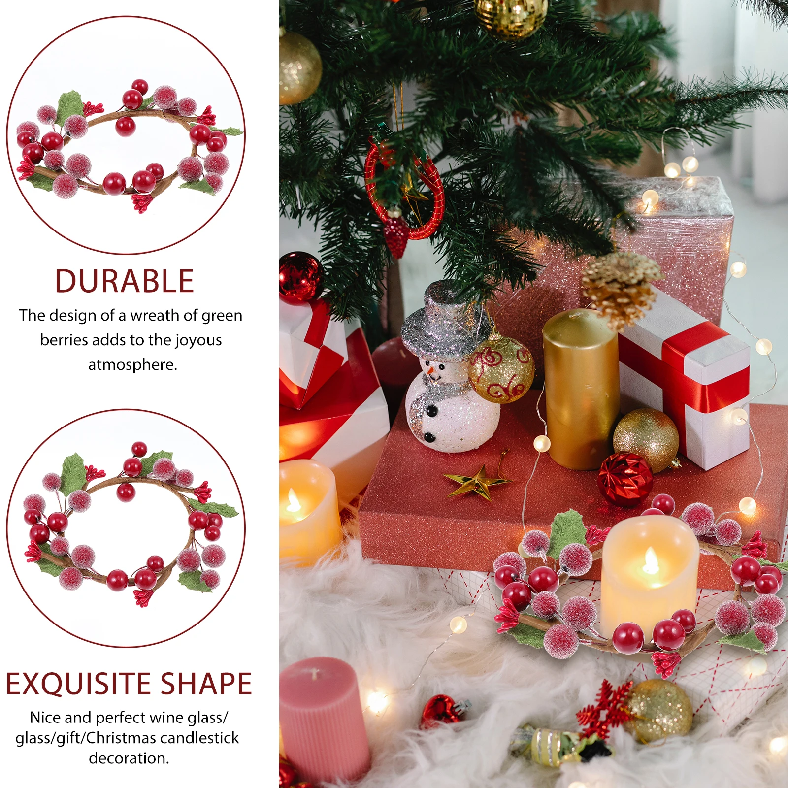 

4Pcs Simulated Berry Mini Wreath Garland Decorative Candlestick Cup Xmas Gift Party Adornment Candlestick Berry Wreath
