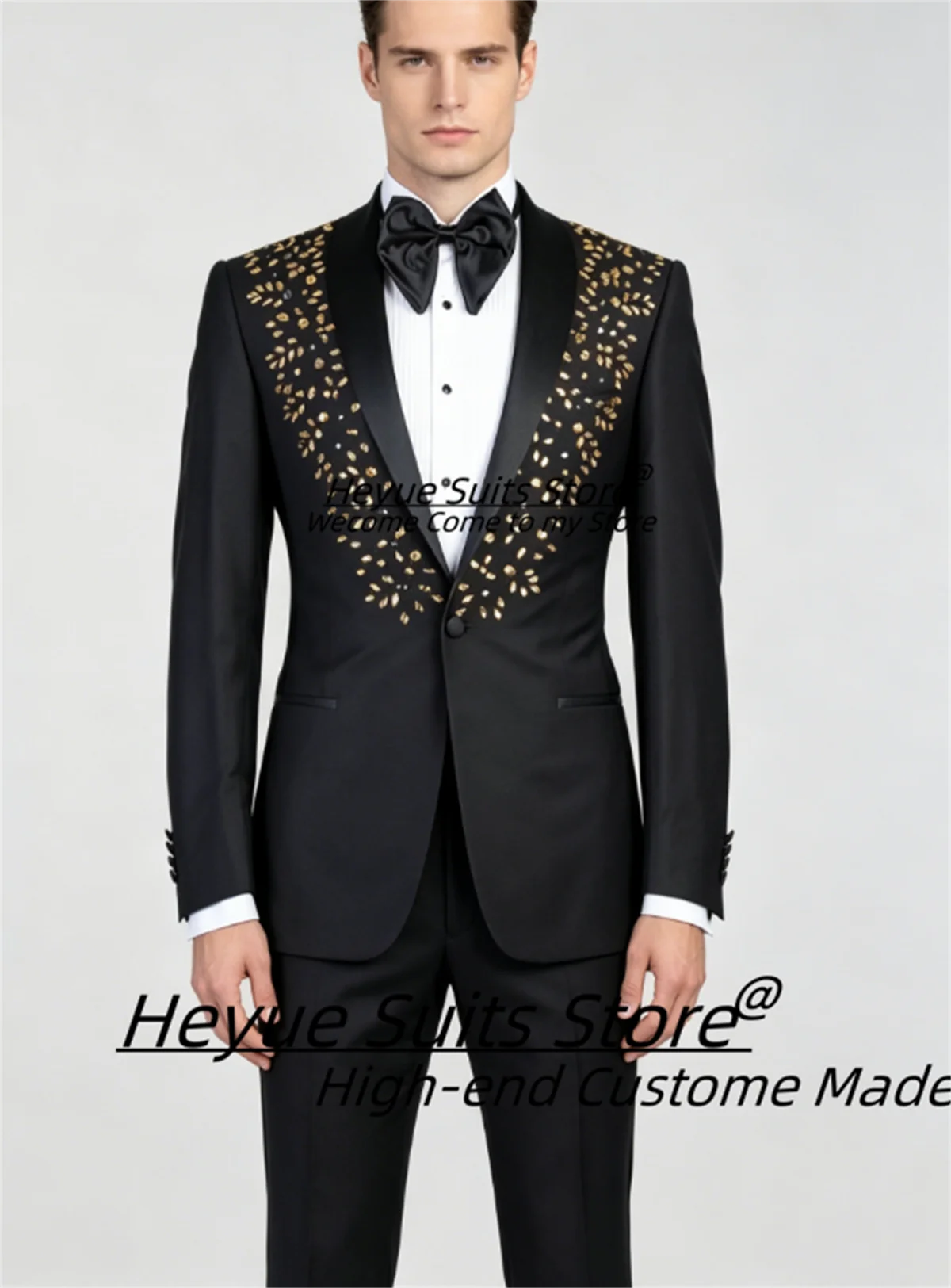 

Customized Slim Fit Shawl Laple Groom Wedding Tuxedos Luxurious Diamond Setting Men Suits2Pcs Sets Male Prom Blazers Ropa Hombre