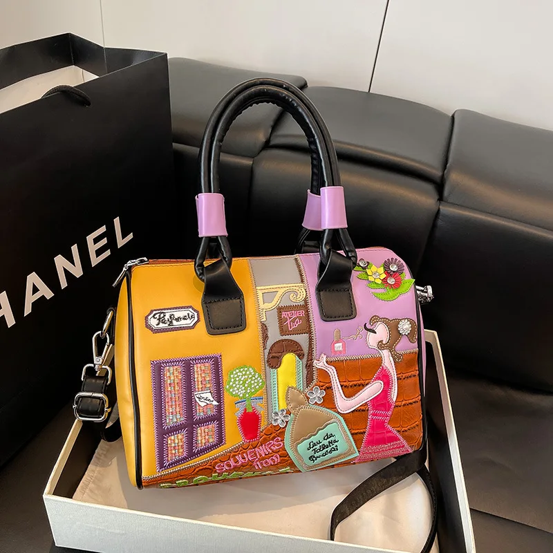 

Модная женская сумка Boston 2025 года — кошелек через плечо в европейском стиле, просторная сумка ручной работы с художественным плечевым ремнем