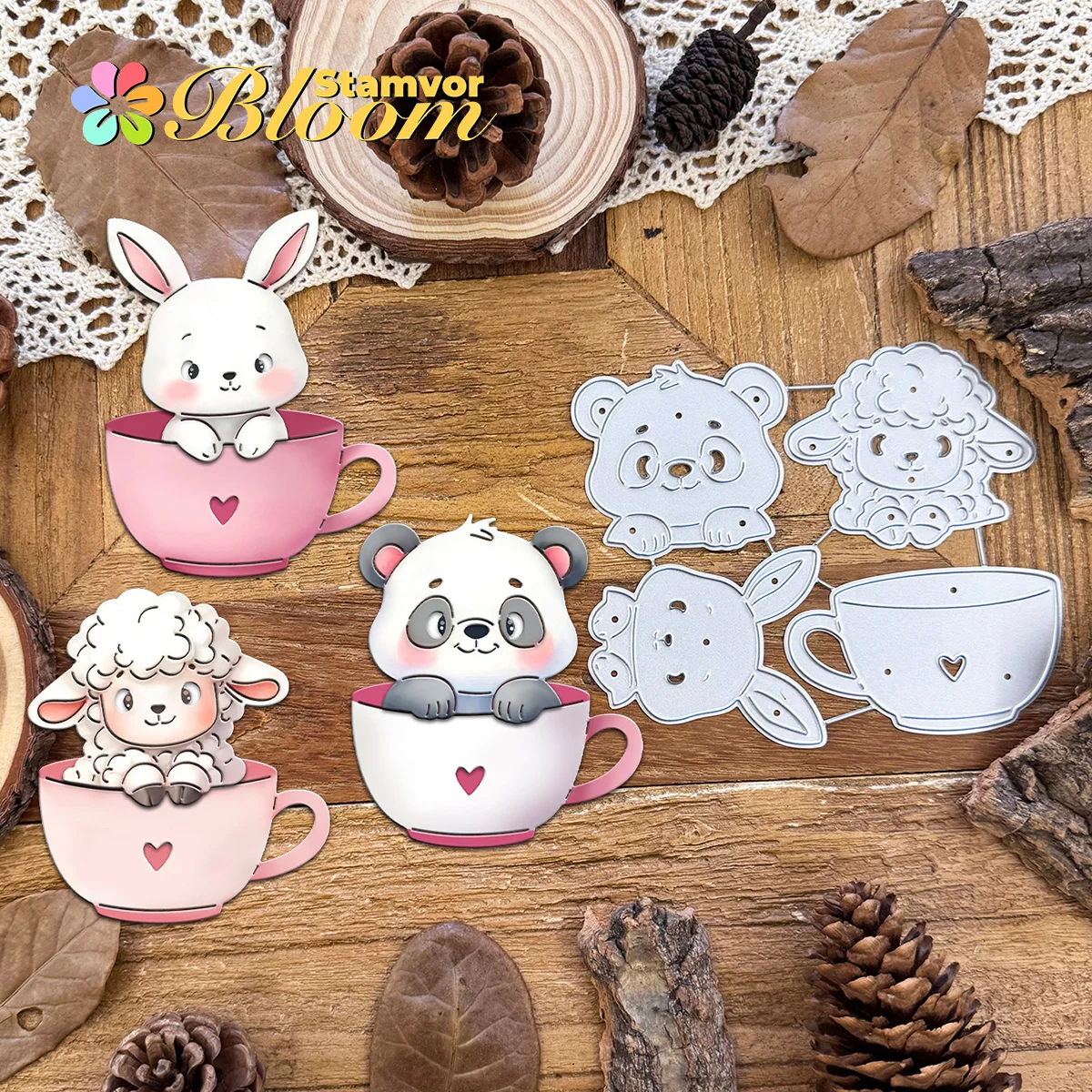 Troqueles de corte de Metal originales, taza de amor, animales, Panda, conejito, oveja, grabado decorativo para álbum de recortes