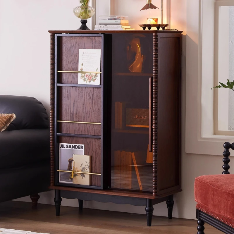 

French solid wood bookcase with glass door, living room against the wall display cabinet, wine cabinet, household antiqu