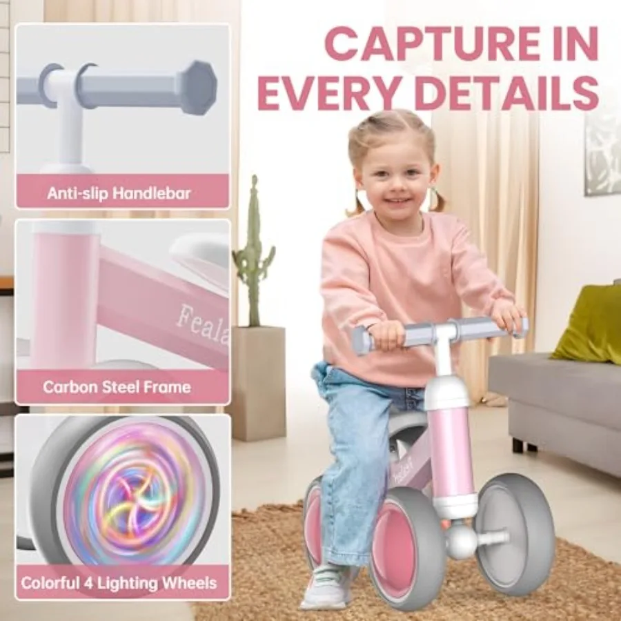 Vélo d'équilibre pour bébé de 1 an, pour garçons et filles, premier vélo avec 4 roues lumineuses colorées, vélo d'équilibre pour tout-petits de 12 à 24 mois