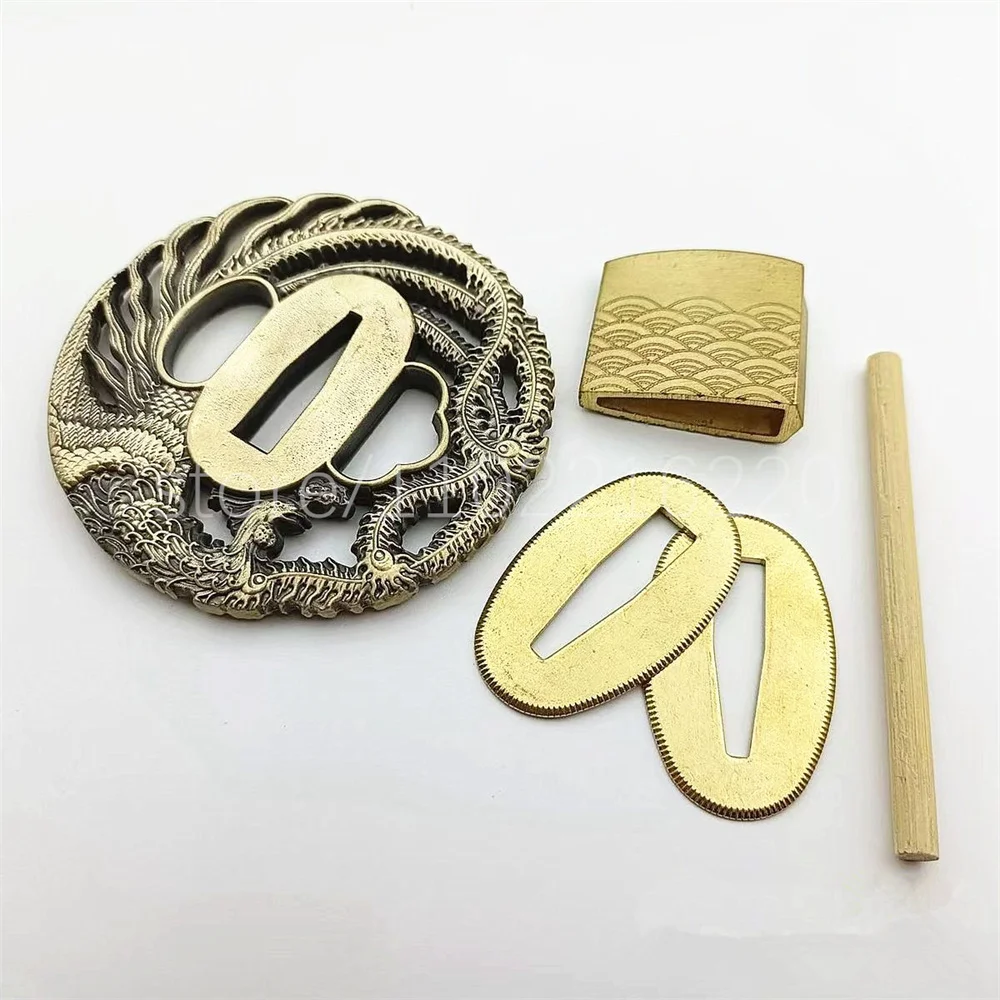Excellent Copper Tsuba Handguard Brass Habaki Seppa For Real Japanese Japan Samurai Katana Sword Fittings Accessory Parts Nice