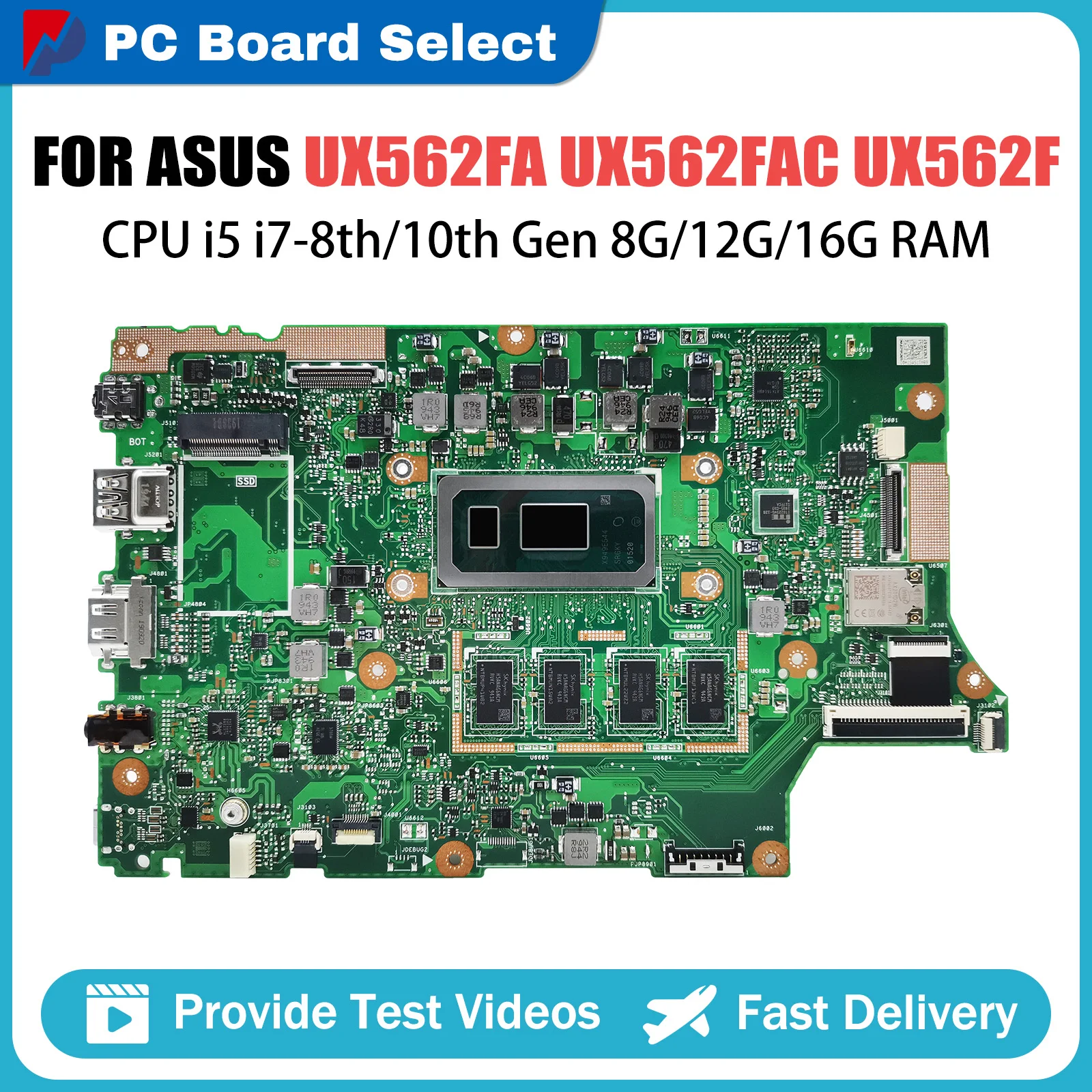 

Laptop Motherboard For ASUS ZenBook UX562FAC UX562F UX562FA Q526FA Q526FAC Notebook Mainboard I5 I7 CPU 8G 12G 16G RAM