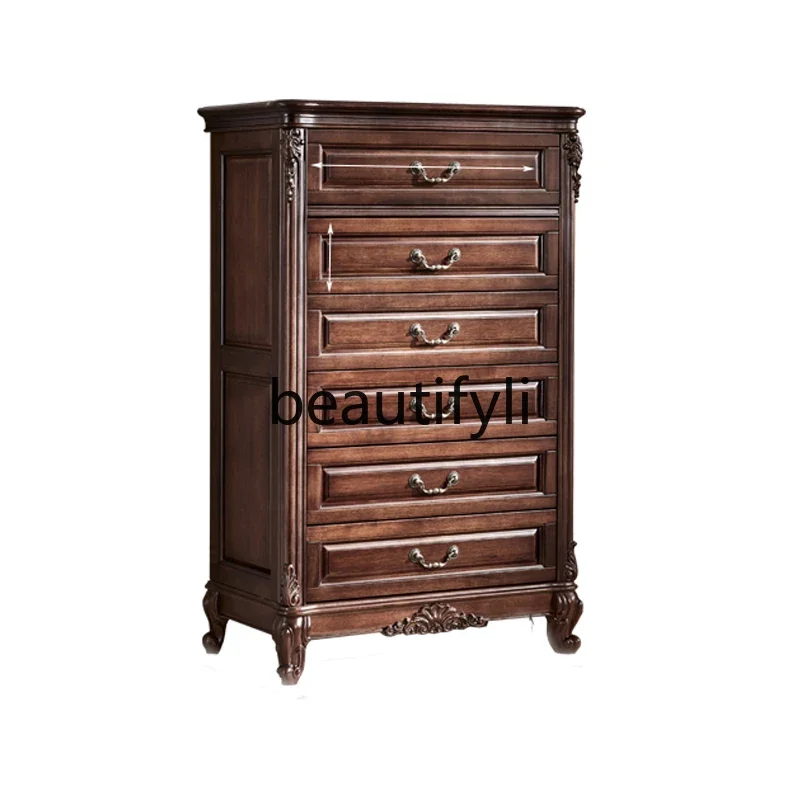 American black walnut six-bucket storage cabinet pure solid wood storage drawer cabinet large bucket cabinet