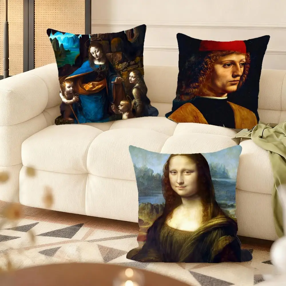 Da Vinci Artwork Mona Lisa Cushion Cover Soft Short Plush Pillow Cover Smooth Cozy Texture Aesthetic Cushion Case Home Decor