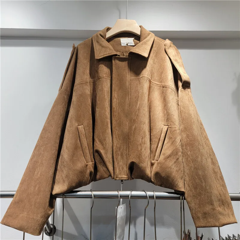 WTHT Fashion Women's Leather Zipper Pockets Casual Coats Trendy Turn Down Collar Long Sleeves Jackets Female 2025 Autumn 1LS2366