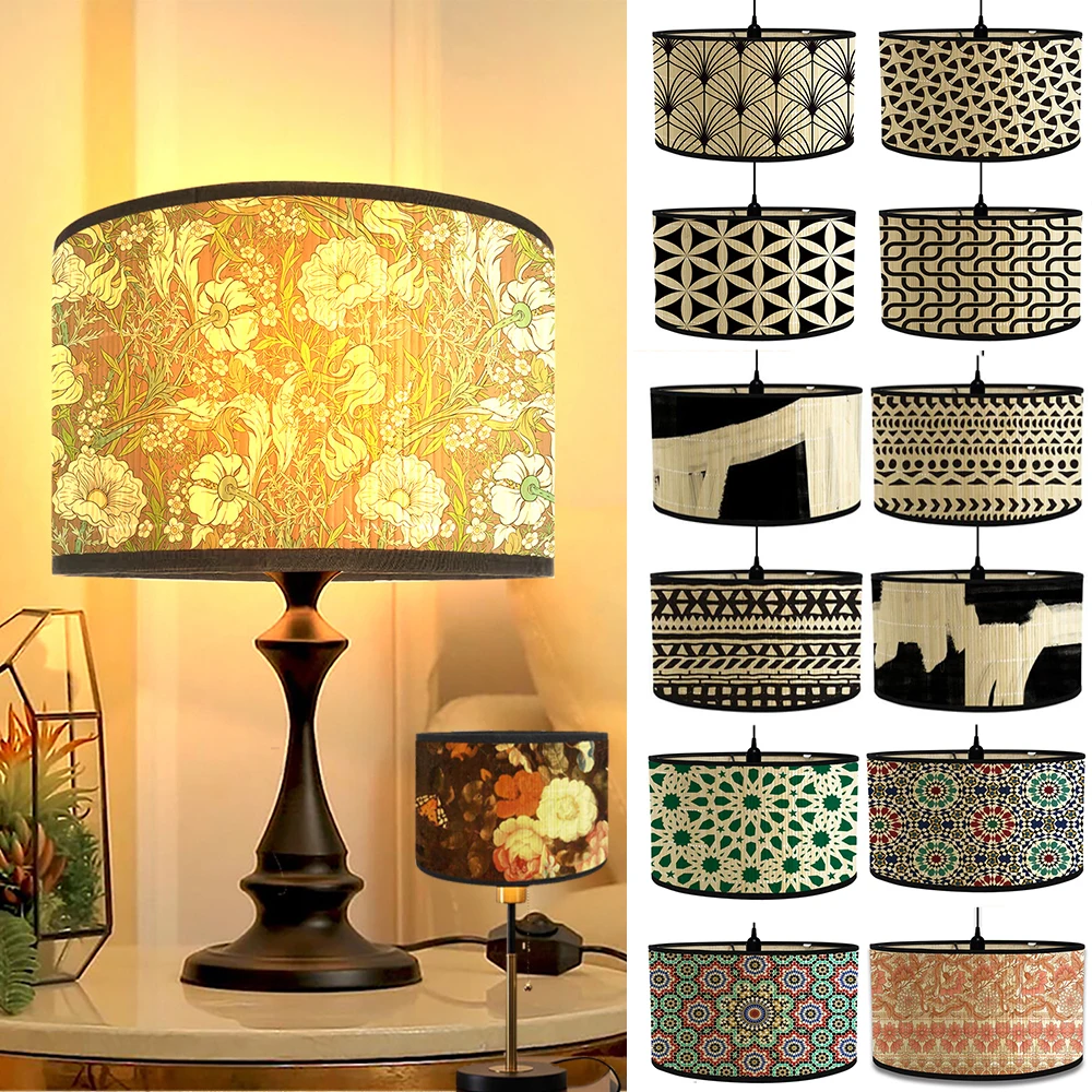 Drum Lamp Shades Vintage Lampshade Bamboo Light Cover for Table Floor Lamps and Pendant Light Bar Cafe Home Homestay Decor