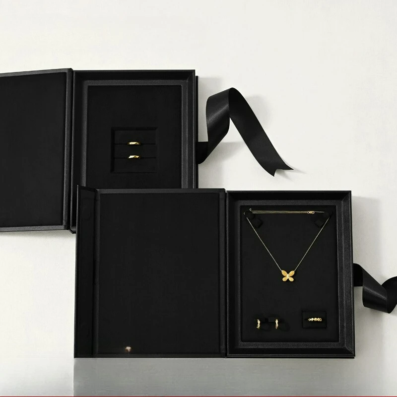 Jewelry storage box, creative ribbon style book box, flip cover ring, necklace, jewelry display gift box