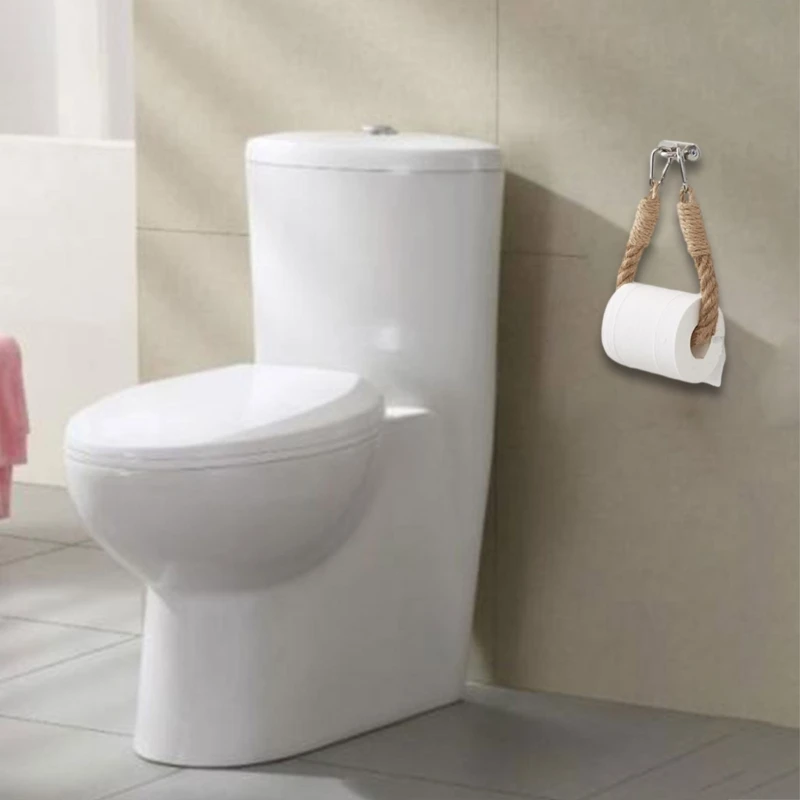 2 Set Rope Toilet Paper Holder Natural & Simple Towel Rack Wall Mounted Towel Rings Holder Suitable for Bathroom Kitchen