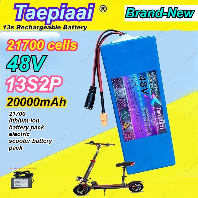 

Brand new 21700 20Ah 1000W 13S2P DC/XT60 Li-ion battery pack for 48V electric bicycles, electric scooters with BMS+54.6v charger