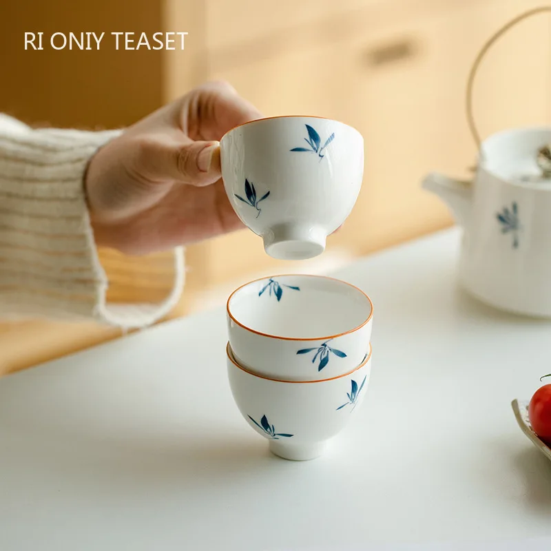 

Chinese Ceramic Tea Cup Coaster Handmade Orchid Tea Bowl Household porcelain Teacup Mat Travel Personal Master Cup Teaware