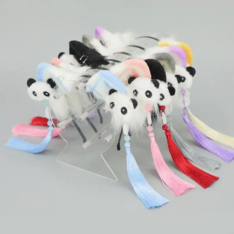 

Japanese Street Furry Cats Ear Headband with Panda Tassel Cosplay Anime Clothes Accessories Party Headgear for Adult Teens