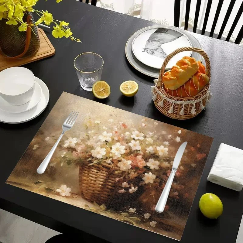 VIKAMA Placemat Oil Painting Flower Meadow, Waterproof Oil-Proof Heat-Resistant Dining Table Mat for Home