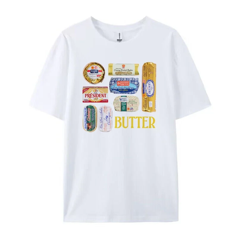 Women 90s Retro Butter Graphic T-Shirts Funny Butter Lover T Shirt Cute Foodie Tee Shirt Unisex Vintage Grunge Aesthetic Clothes