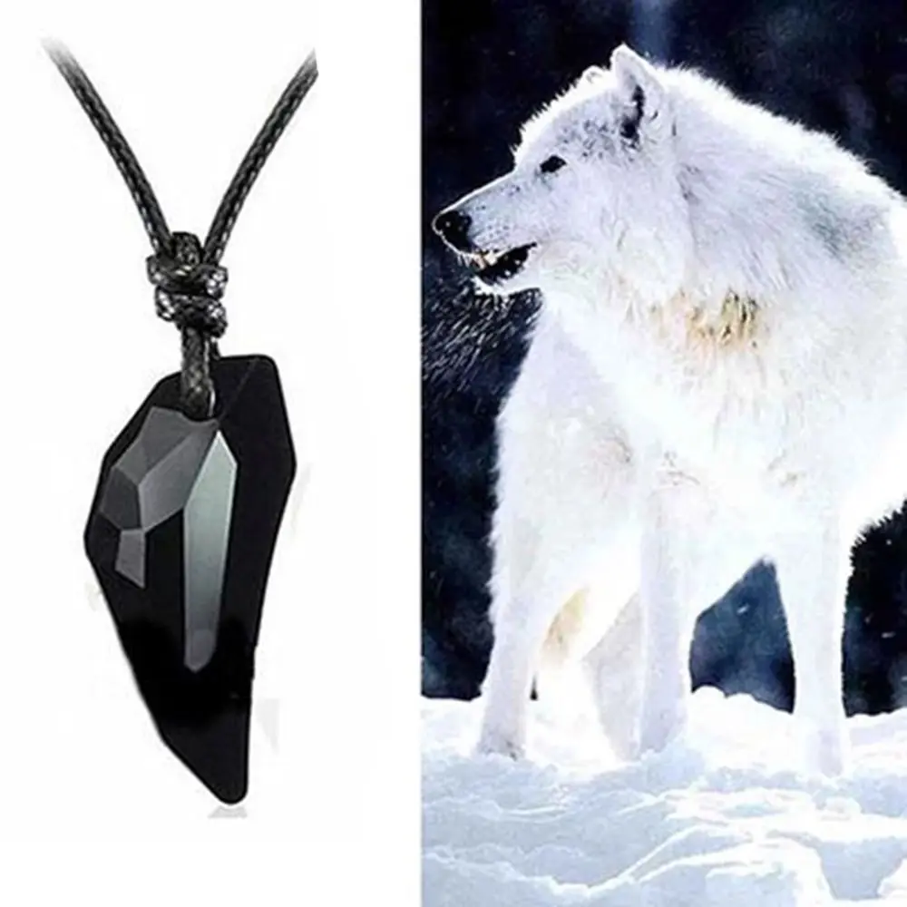 Black Sapphire Austrian Crystal 18K Plated Wolf Tooth Pendant Necklace Adjustable Length Couple Accessories Fine Polished