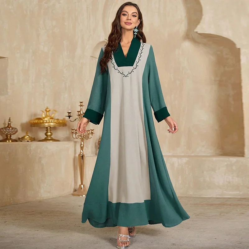 Middle Eastern Women's Clothing, Muslim Robe. Arabian Dubai Muslim Abaya. Ladies' Multi-color Embroidered Ice Silk Dress.S-XL