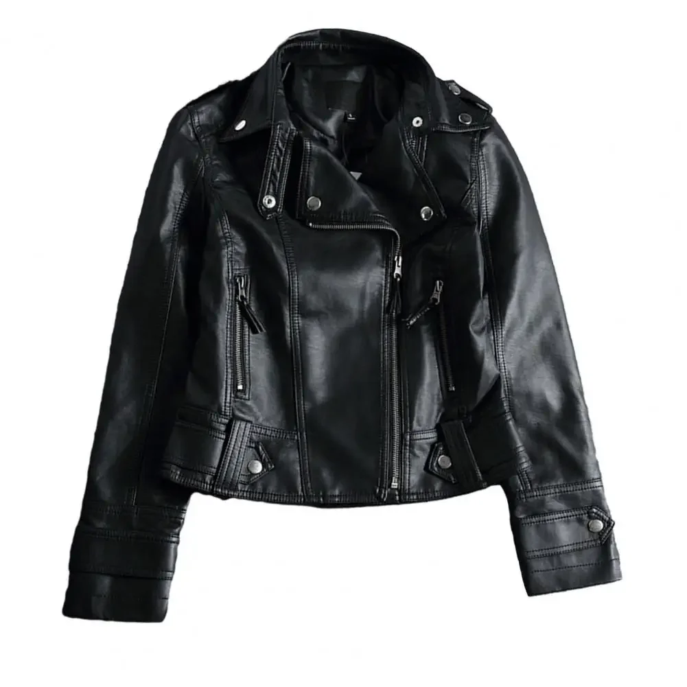 

Women Cropped Trench Lapel Collar Leather Jackets Coat with Belt Female Single Button Short Jacket Motorcycle Jacket Outwear