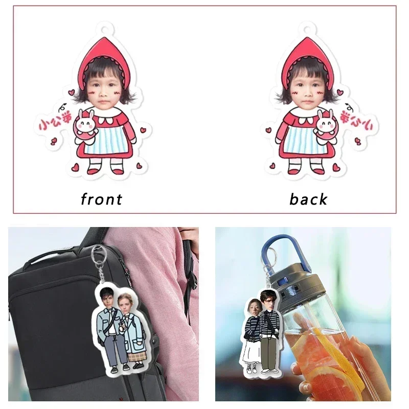Custom Personal Keychain Girls' Good Friends Photo Key Chain Cute Pendant Backpack Cartoon Accessories Decor Collect Gift