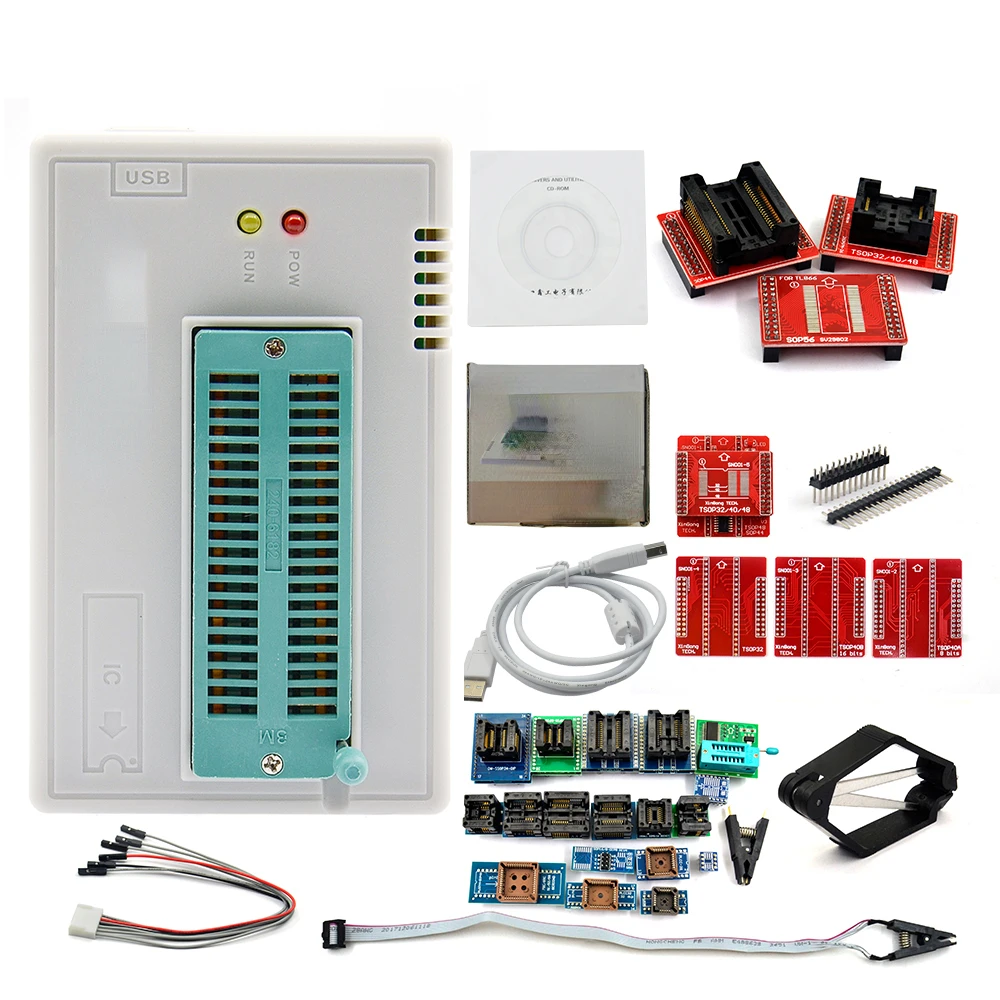 Full Set TL866II Plus Universal Programmer With 28 Adapters + Test Clip TL866 High Speed Programmer TL866II