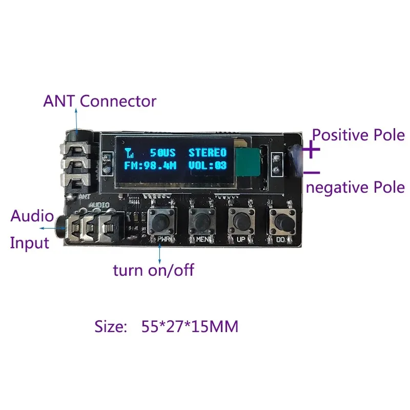 100mW OLED Display 76MHz~108MHz Portable Pll Stereo FM Transmitter module Board Receiver Radio Features: