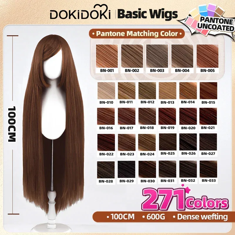 qq28LQ100cm الأساسية تأثيري DokiDoki النساء أصفر أحمر أرجواني أزرق بني أخضر وردي طويل الشعر عالية مقاومة للحرارة شعر مستعار هالوين