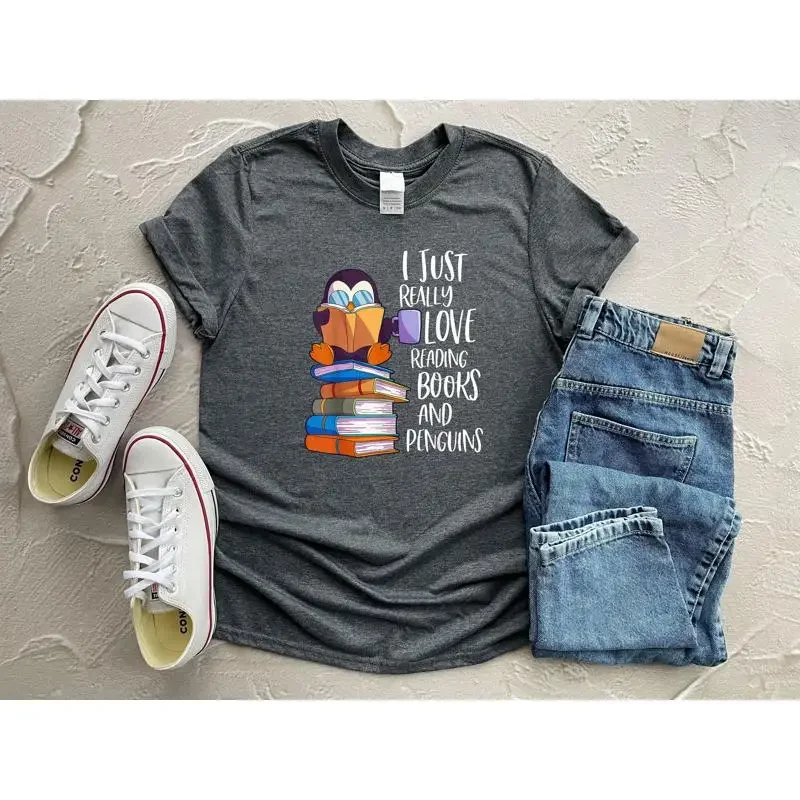 I Just Really Love Reading Books And Penguins T Shirt Book Lover For Librarian Reader Nerd