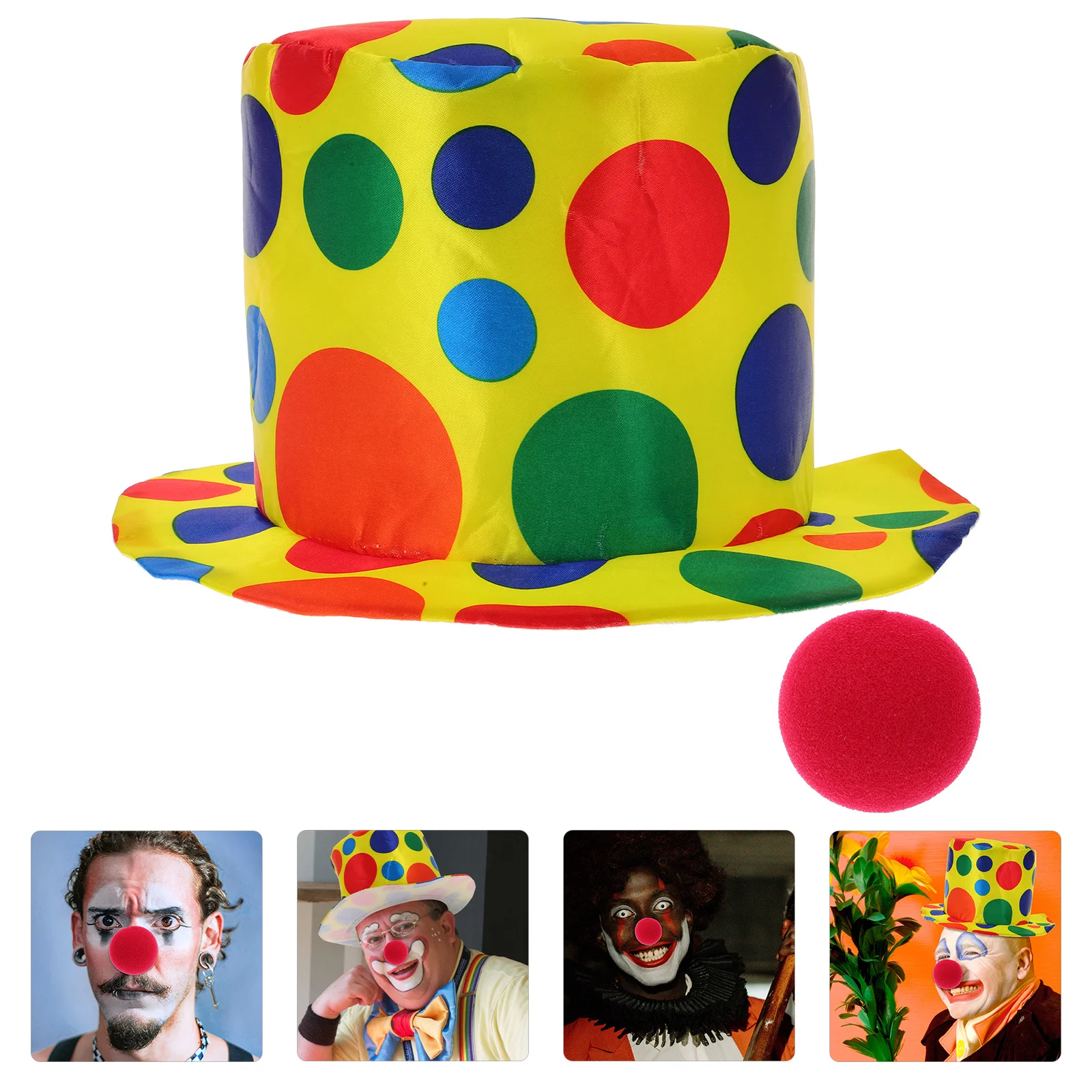 

2Pcs Clown Costume Kit Includes Hat and Fake Nose for Halloween Party Birthday School Event Fun Wearable Set Clown Costume