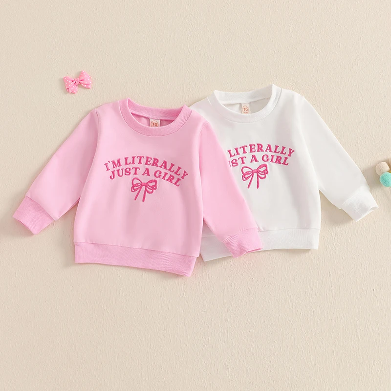 SUNSIOM Toddler Girls Sweatshirts Bowknot Letter Embroidered Crew Neck Long Sleeve Kids Pullovers Fall Clothes Tops