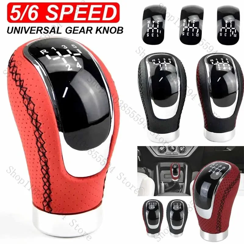 5/6 Speed Universal R PU Leather Gear Shift Knob Manual Car Gear Stick Head Shift Replacement Knob Modified Shift Head